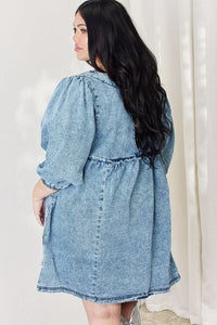 Women’s Oversized Denim Long Sleeve Babydoll Dress Full Size