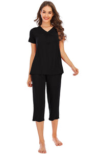 Pajama Set Women's V-Neck Short Sleeve Top and Pants Lounge Set