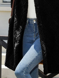 Women's Fuzzy Warm Jacket Texture Button Up Dropped Oversized Shoulder Coat