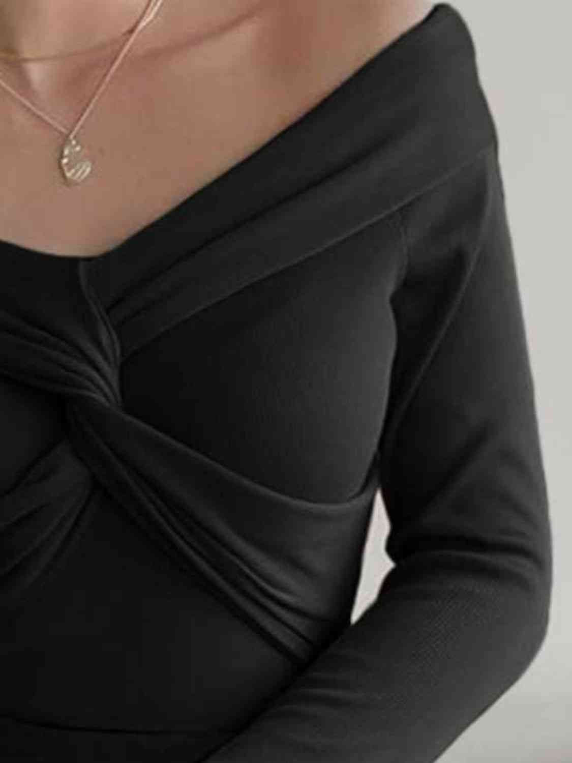 Women's Casual Shirt  V-Neck Twisted Long Sleeve Off The Shoulder Knit Top