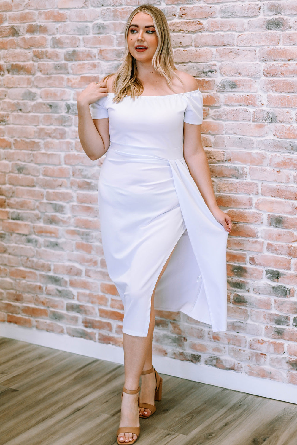 Off-Shoulder Short Sleeve Split Slit Dress