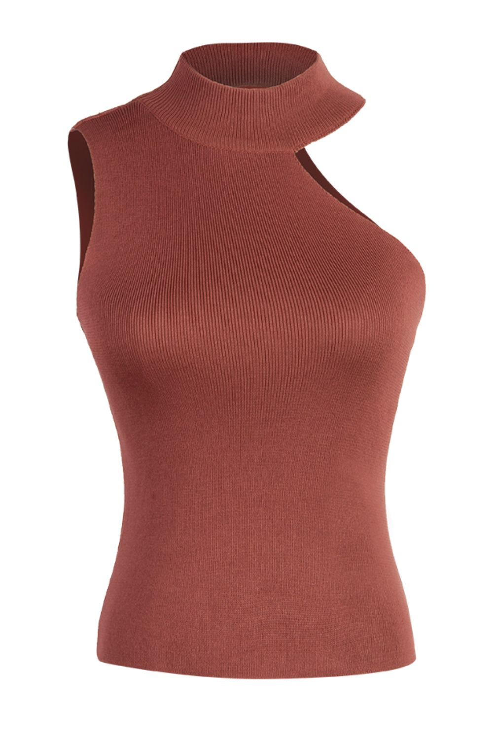 Ladies Sleeveless Mock Neck Shirt Asymmetrical Sleeveless Rib-Knit Turtleneck Tops