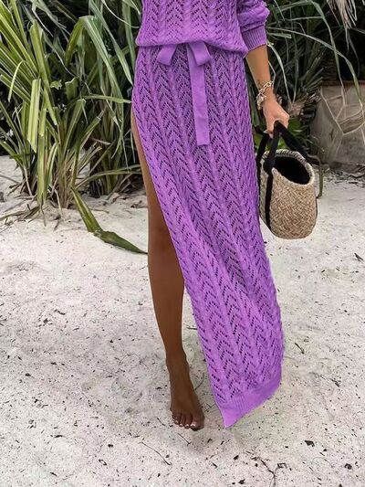 Swimsuit Cover-up Slit Openwork Single Shoulder Knit Dress