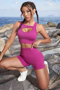 Activewear Cutout Crop Top and Sports Shorts Set