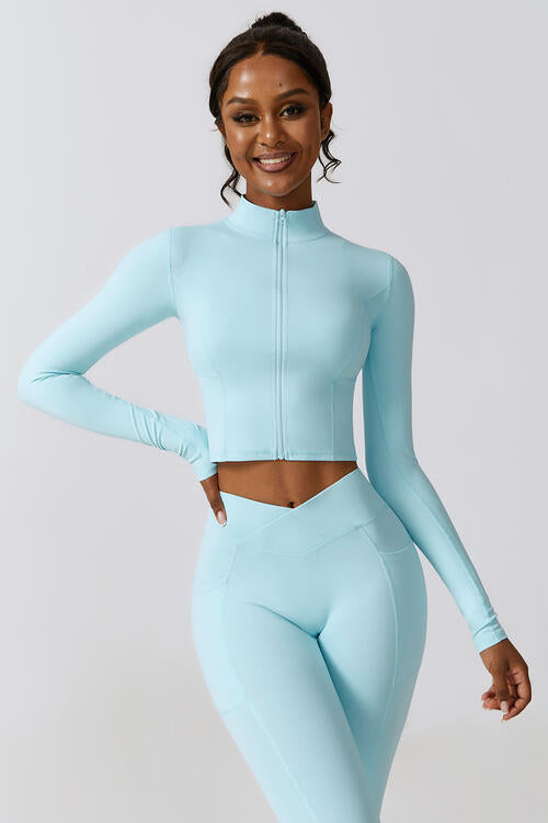 Zip Up Long Sleeve Cropped Activewear Sports Top Jacket