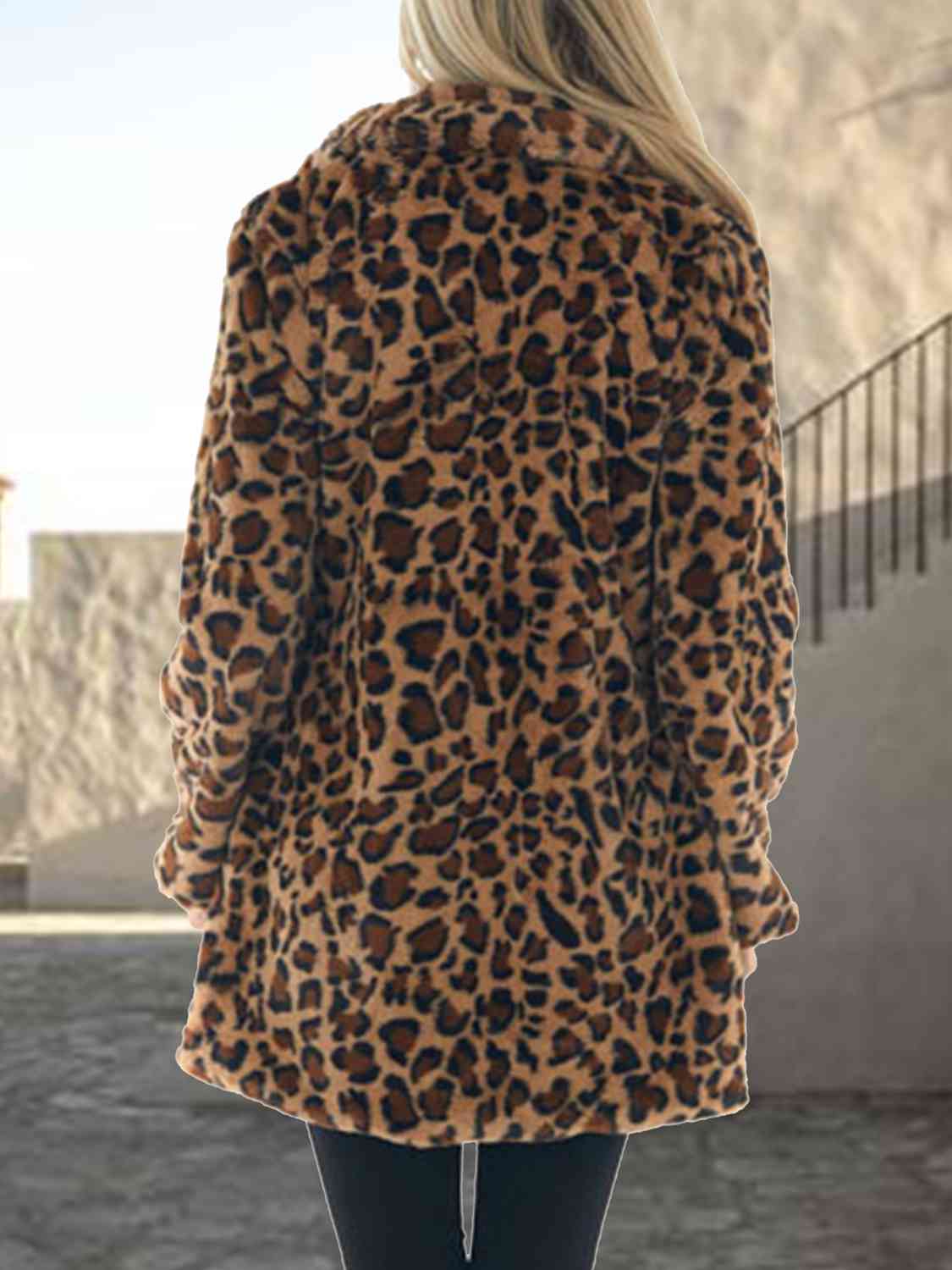 Leopard Print Jacket Collared Neck Coat with Pockets Women's Fashion Fluffy Cheetah Print