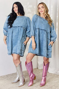 Women’s Oversized Denim Long Sleeve Babydoll Dress Full Size