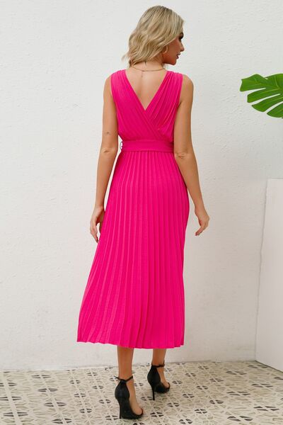 Women's Surplice Sleeveless Midi Pleated Dress