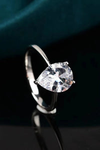 Pear Shape Silver Ring, Classic Teardrop 2 Carat Moissanite Ring