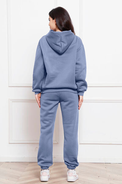 Drop Shoulder Long Sleeve Hoodie and Pants Set, 2 Piece Sweater and Pants Set