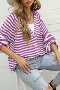 Striped Button Up Long Sleeve Cardigan Women’s Open Sweater