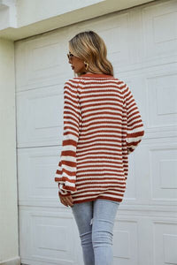 Striped Button Up Long Sleeve Cardigan Women’s Open Sweater