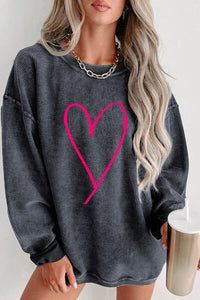 Casual Sweatshirt Heart Print Round Neck Dropped Shoulder  Womens Sweaters Long Sleeve Shirts and Tops