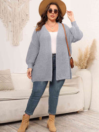 Plus Size Open Front Dropped Shoulder Knit Cardigan Fashion Sweater