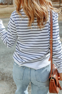 Women's Striped Long Sleeve Shirt Round Neck Basic Top