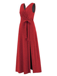 Event Elegant Slit Surplice Tie Waist Sleeveless Midi Maxi Dress