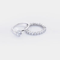 Eternity Ring and Solitaire 2 Piece Ring Set Zircon 925 Sterling Silver Fashion Jewelry and Wedding Jewelry