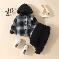 Plaid Button Up Hooded Shacket and Pants Set Baby Boy Fashion Clothing and Gifts