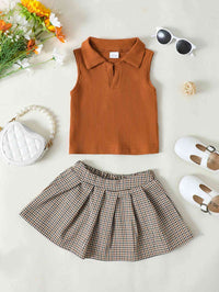 Girls Ribbed Sleeveless Top and Plaid Skirt Set Kids Fashion Baby Fashion Clothing