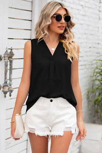 Womens Blouse Texture V-Neck Sleeveless Top