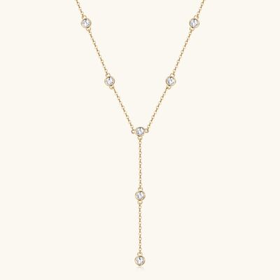 Lariat Necklace 18K Gold Plated 925 Sterling Silver 1.1 Carat Moissanite 925 Sterling Silver