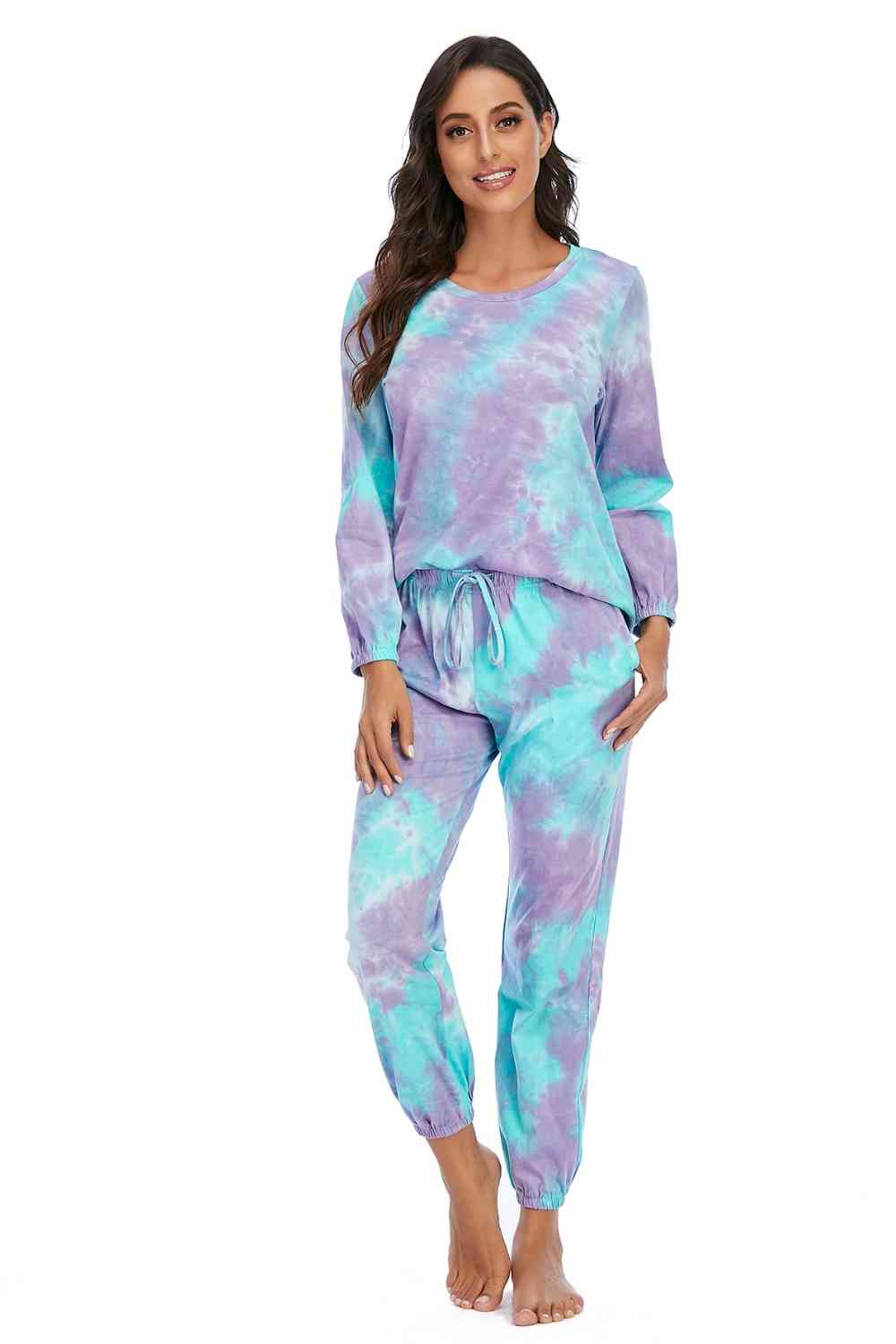 Tie-Dye Top and Drawstring Pants Lounge Set Casual Women's Fashion