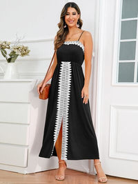 Womens Casual Slit Lace Detail Vacation Holiday Spaghetti Strap Long Maxi Dress