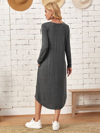 Women's Casual Maxi T-Shirt Dress With Pockets Loungewear Fashion Pocketed Round Neck Long Sleeve Tee Dress