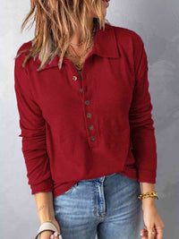 Collared Neck Half Button Top