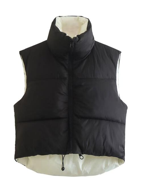 Women's Warm Sleeveless Jacket Zip Up Drawstring Reversible Vest