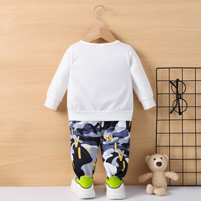 Bear Round Neck Top and Camouflage Pants Set Kids Boy Fashion Outfit and Gifts