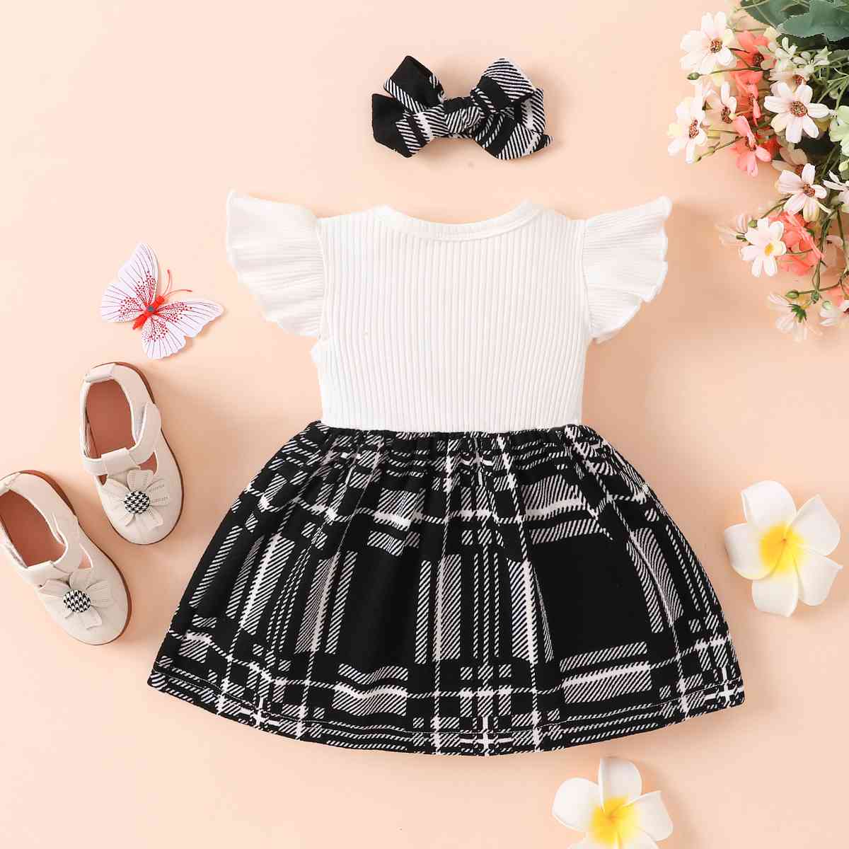 Baby Girl Fashion Plaid Print Bow Detail Dress Baby Fashion Clothing and gifts