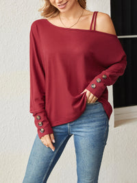 Asymmetrical Neck Long Sleeve T-Shirt