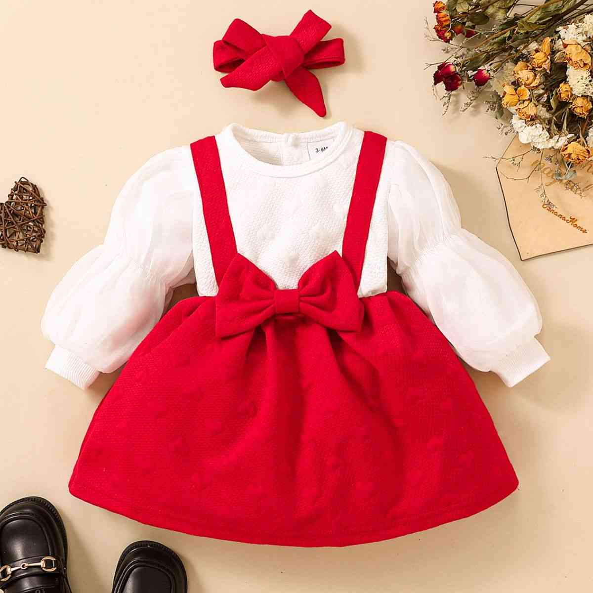 Baby Girl Two-Tone Bow Detail Long Sleeve Dress Baby Fashion and Gifts