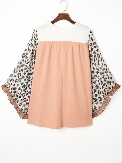 Plus Size Waffle-Knit Frill Leopard Cover Up