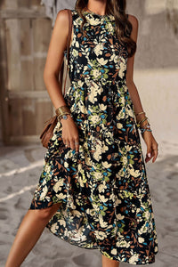 Womens Casual Holiday Vacation Dress Printed Sleeveless Midi Dress with Pocket Maxi dress