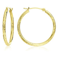 14k Yellow Gold Hand Engraved Full Diamond-cut Round Hoop Earrings (35mm (1.4 inch))