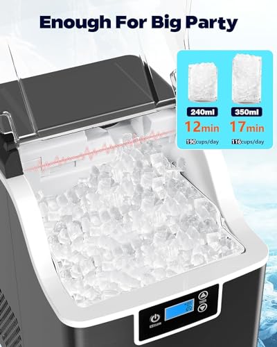 Kndko Nugget Ice Maker,45lbs/Day,3.3lbs Basket,24-Hour Timer Ice Machine,Self Cleaning Ice Makers Countertop,Crushed Ice Maker with Chewy Ice,Pebble Ice Maker for Home Kitchen Party,RV,Stainless Steel