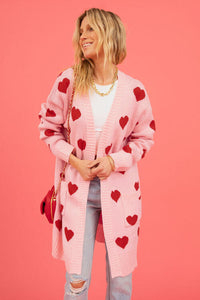 Heart Graphic Open Front Cardigan with Pockets Fashion Sweater