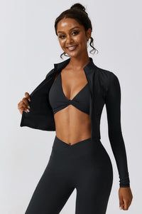 Zip Up Long Sleeve Cropped Activewear Sports Top Jacket