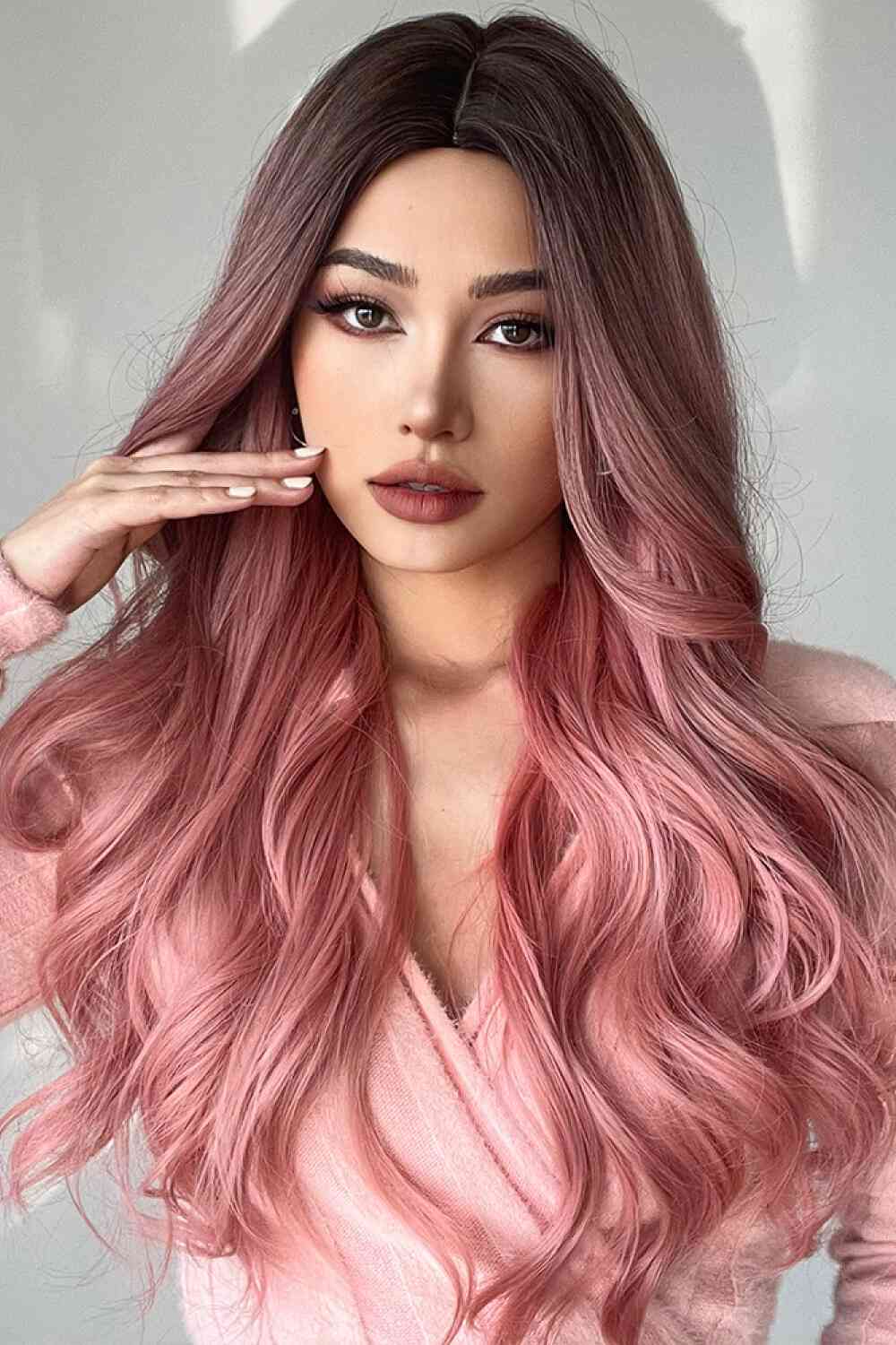 Pink Hair Wig Fashion Wave Synthetic Long Wigs in Pink 26'' inches