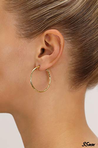 14k Yellow Gold Hand Engraved Full Diamond-cut Round Hoop Earrings (35mm (1.4 inch))