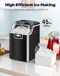 Kndko Nugget Ice Maker,45lbs/Day,3.3lbs Basket,24-Hour Timer Ice Machine,Self Cleaning Ice Makers Countertop,Crushed Ice Maker with Chewy Ice,Pebble Ice Maker for Home Kitchen Party,RV,Stainless Steel