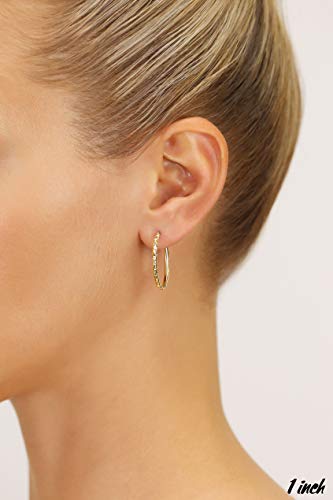 14k Gold Hand Engraved Diamond-cut Round Hoop Earrings -1'' Diameter (yellow-gold)… …