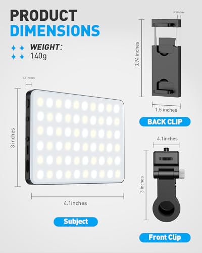 Tizwis 60 LED Phone Light with Front & Back Clip, Selfie Light with CRI 95+, Selfie Light for iPhone, iPad, Phone, 3000Mah Portable Light, Adjusted 3 Light Modes for Selfie, Vlog, Makeup, TikTok