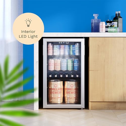 hOmeLabs Beverage Refrigerator and Cooler - 120 Can Mini Fridge with Glass Door for Soda Beer or Wine - Small Drink Dispenser Machine for Office or Bar with Adjustable Removable Shelves