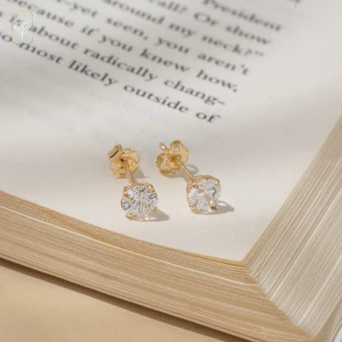 14k Yellow Gold Swarovski Earrings for Women & Men with Genuine Round Swarovski | Cubic Zirconia Earrings Studs with Gold Earring Backs | 1 Carat total | by MAX + STONE