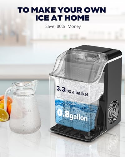 Kndko Nugget Ice Maker,45lbs/Day,3.3lbs Basket,24-Hour Timer Ice Machine,Self Cleaning Ice Makers Countertop,Crushed Ice Maker with Chewy Ice,Pebble Ice Maker for Home Kitchen Party,RV,Stainless Steel