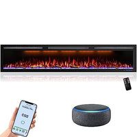 Mystflame 88 Inch WiFi-Enabled Electric Fireplace Inserts & Wall Mounted, Slim Electric Fireplace Heater, 750/1500w, Adjustable Flame Color, Remote Control & Touch Screen, Logs & Crystals, Black