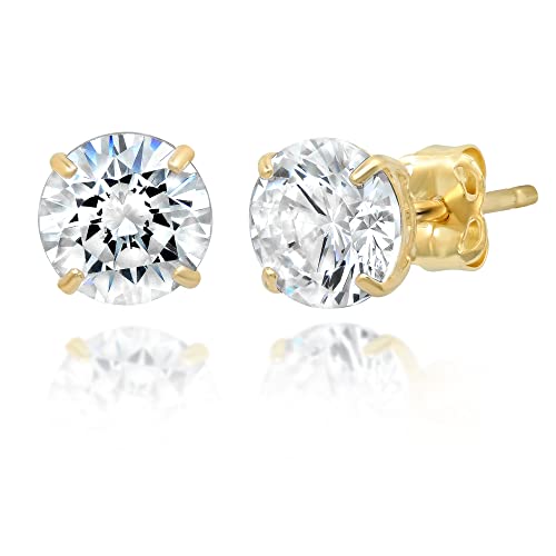 14k Yellow Gold Swarovski Earrings for Women & Men with Genuine Round Swarovski | Cubic Zirconia Earrings Studs with Gold Earring Backs | 1 Carat total | by MAX + STONE